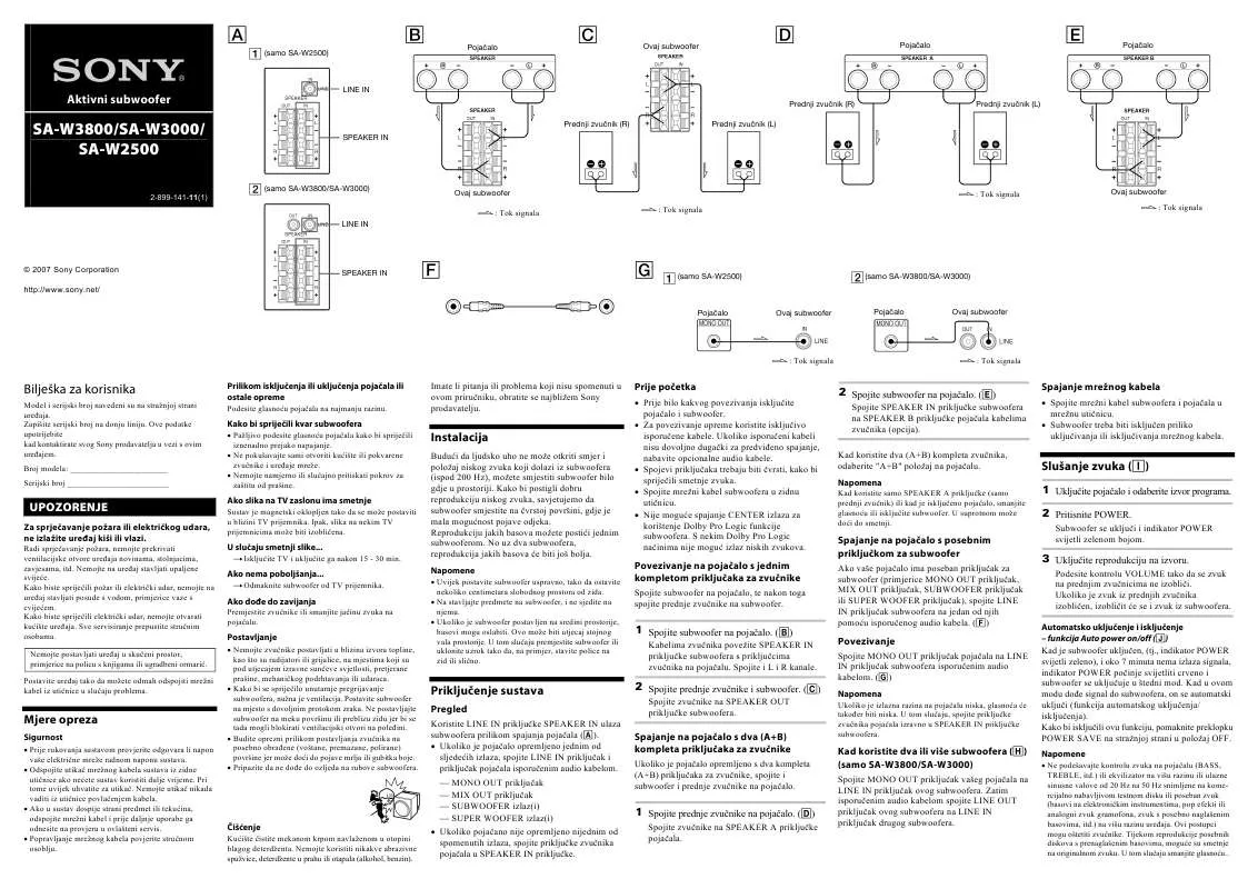 Mode d'emploi SONY SA-W2500