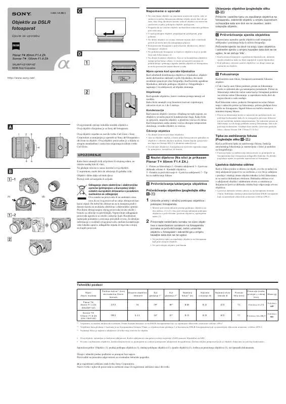 Mode d'emploi SONY SAL85F14Z