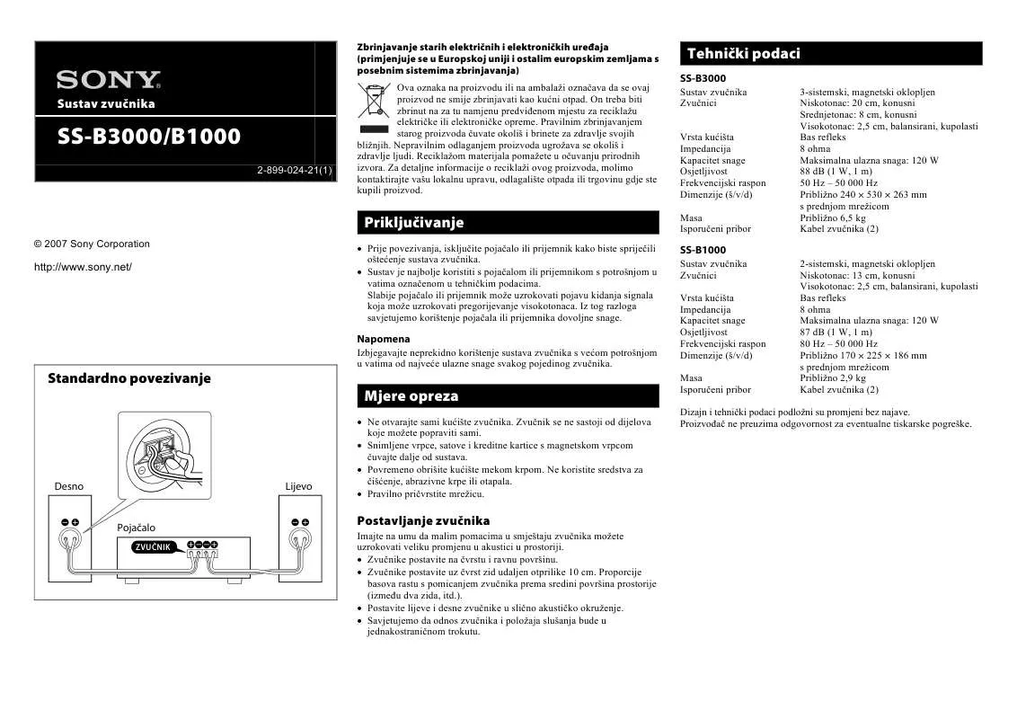 Mode d'emploi SONY SS-B3000