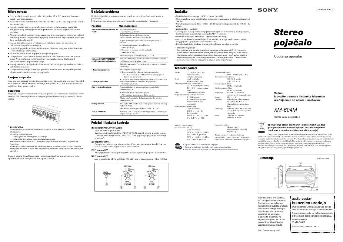 Mode d'emploi SONY XM-604M