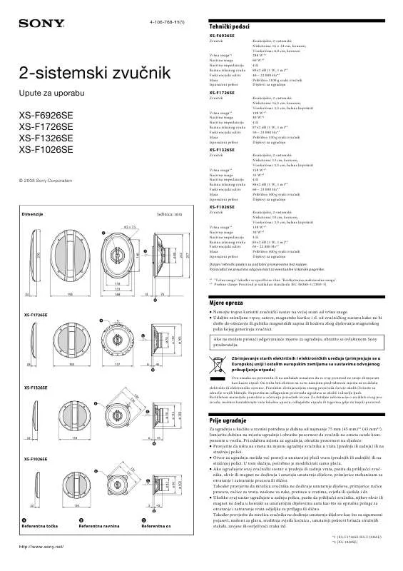 Mode d'emploi SONY XS-F1026SE