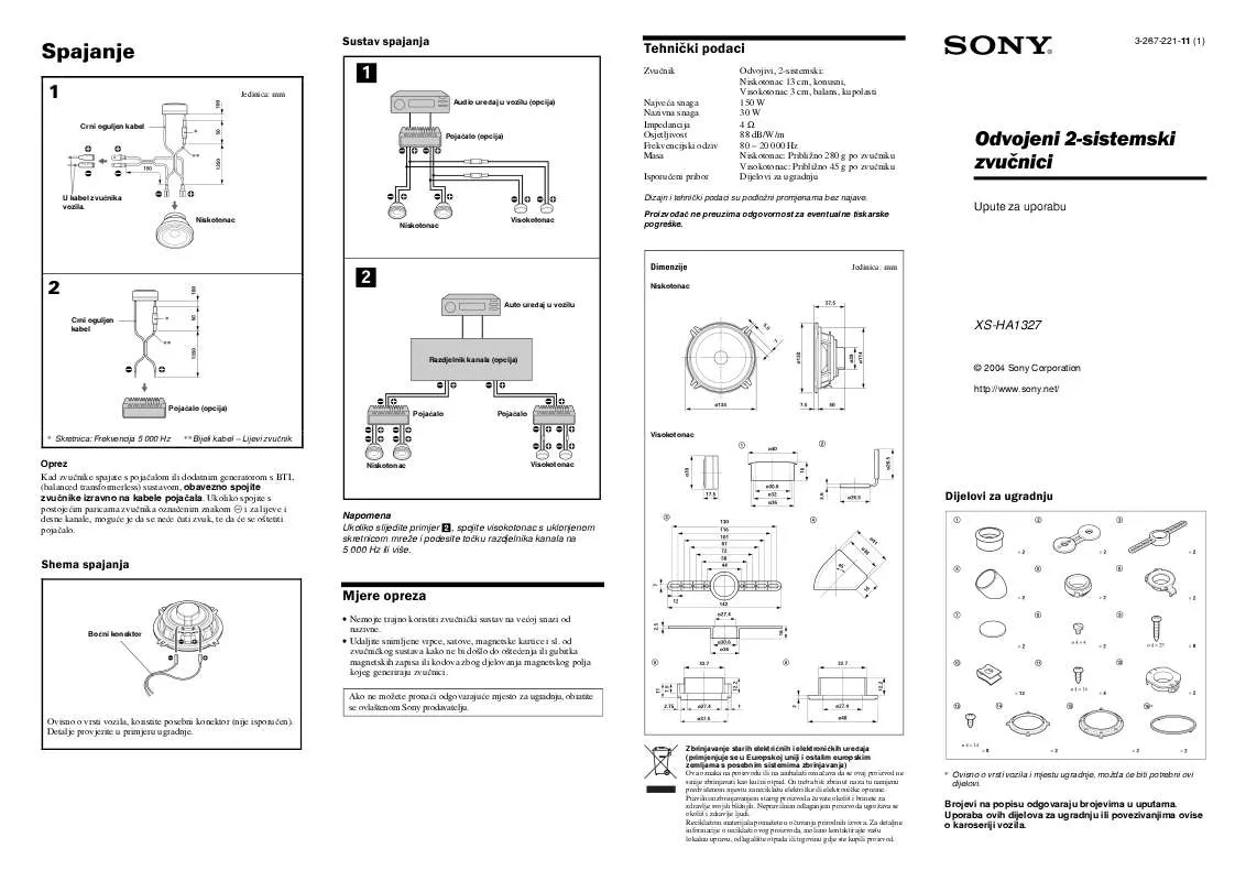 Mode d'emploi SONY XS-HA1327