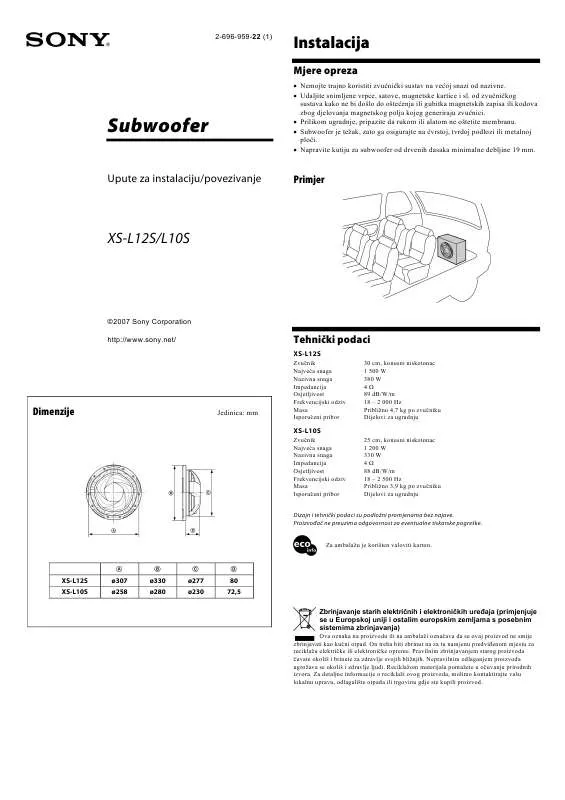 Mode d'emploi SONY XS-L12S