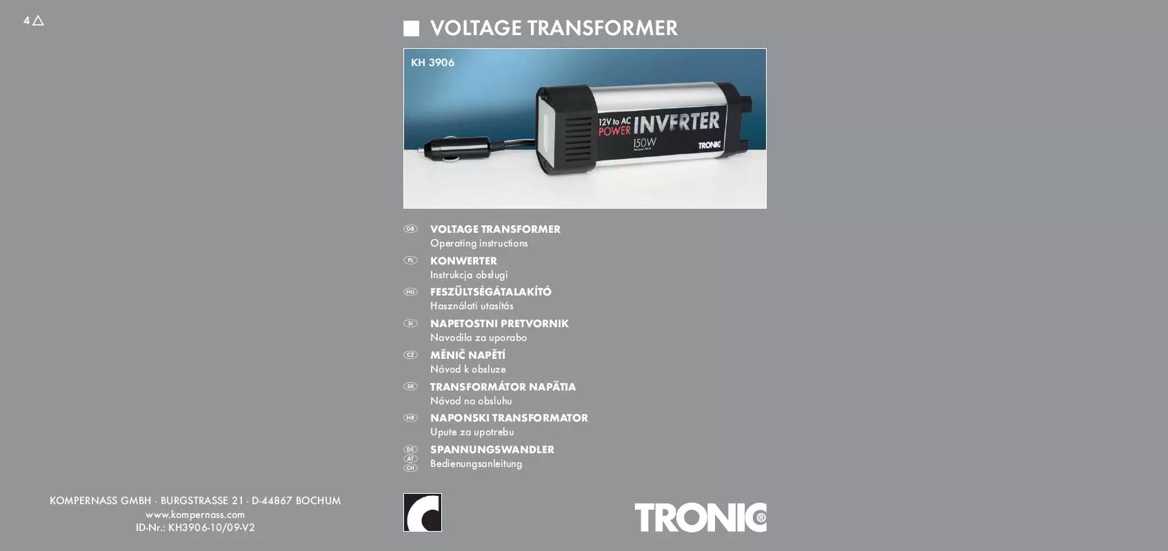 Mode d'emploi TRONIC KH 3906 VOLTAGE TRANSFORMER