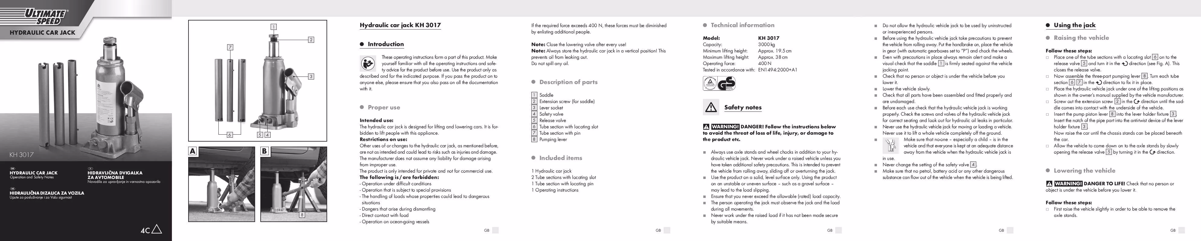 Mode d'emploi ULTIMATE SPEED KH 3017 HYDRAULIC CAR JACK